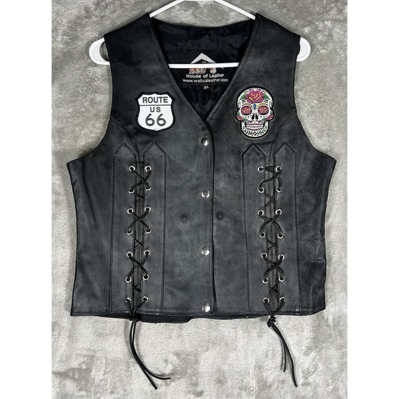 House Of Leather Tops - House of Leather Women's XL vest Motorcycle patches skull route 66‎ heart liner